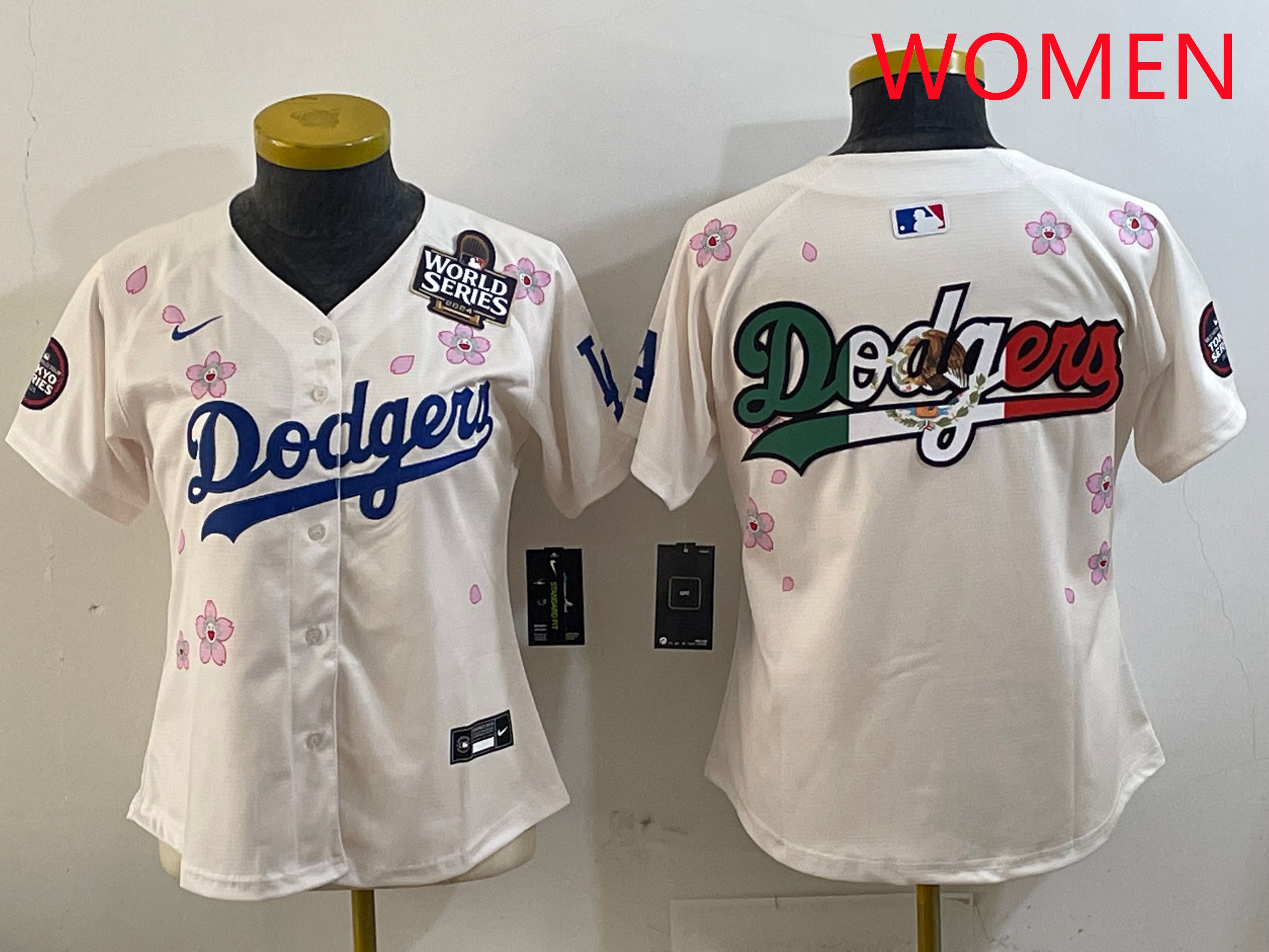 Women Los Angeles Dodgers Blank Cream Sakura Edition 2025 Nike MLB Jersey style 9->women mlb jersey->Women Jersey